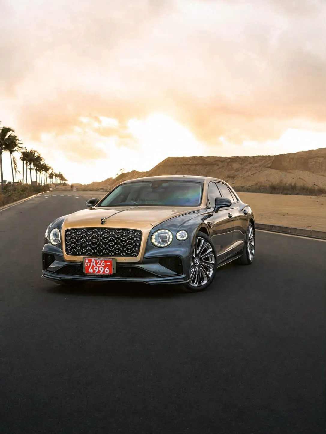 The two-tone Bentley photographed on the road